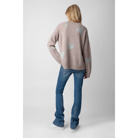 Zadig & Voltaire Marcus Heart Destroyed Pink Cashmere Sweater Small NWT - Picture 5 of 10